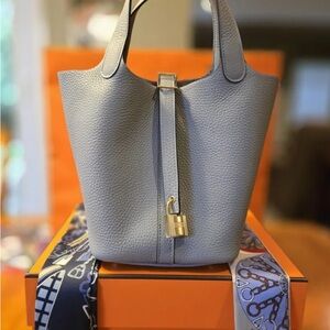 New Hermes Picotin 18 Lock Tote in Gris Pantin with Permabrass Hardware